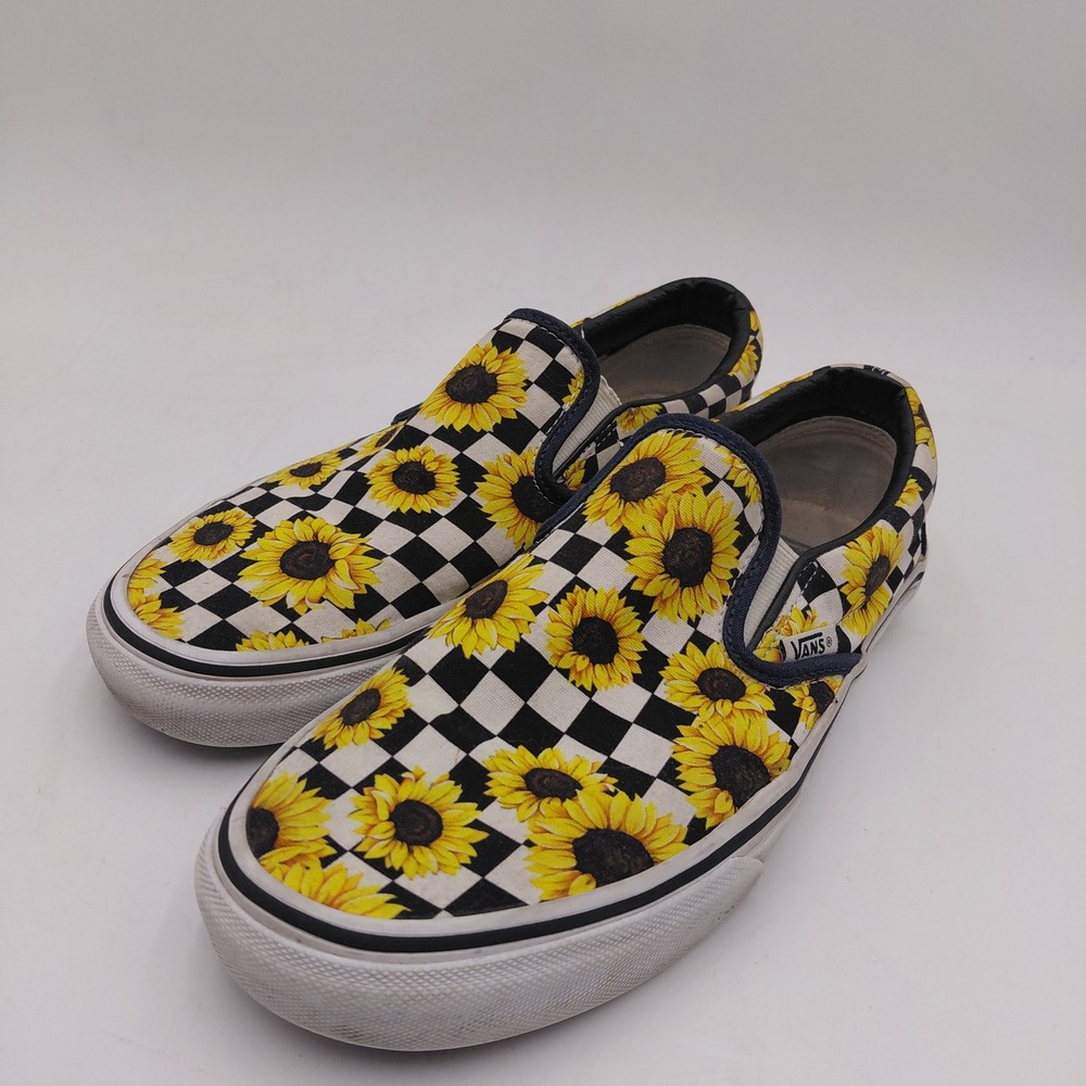 Vans Classic Slip On Sunflower Checkerboard Shoes Mens 8.5 Womens 10 Skate